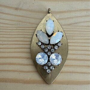 Gold-Toned Leaf-Shaped Pendant With Rhinestone & Opalescent Embellishments